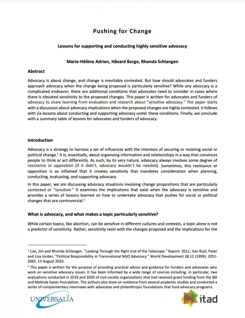 Pushing for Change: Lessons for Supporting and Conducting Highly Sensitive Advocacy cover for article