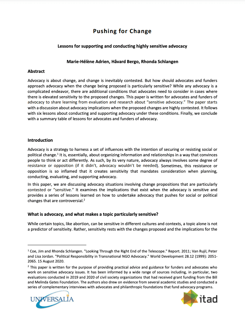 Pushing for Change: Lessons for Supporting and Conducting Highly Sensitive Advocacy cover for article