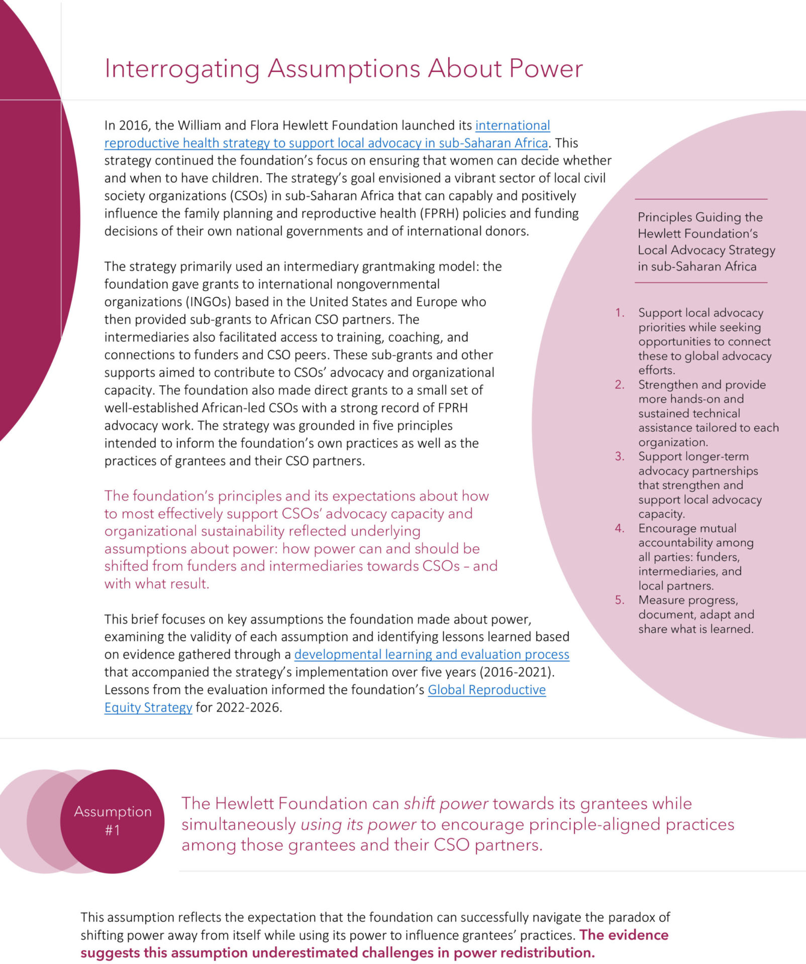 Assumptions about power report cover sheet