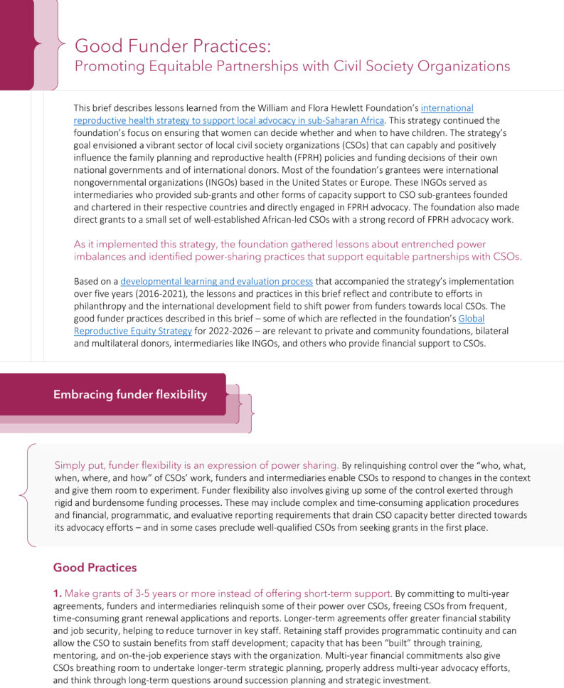 Good Funder Practices report cover sheet