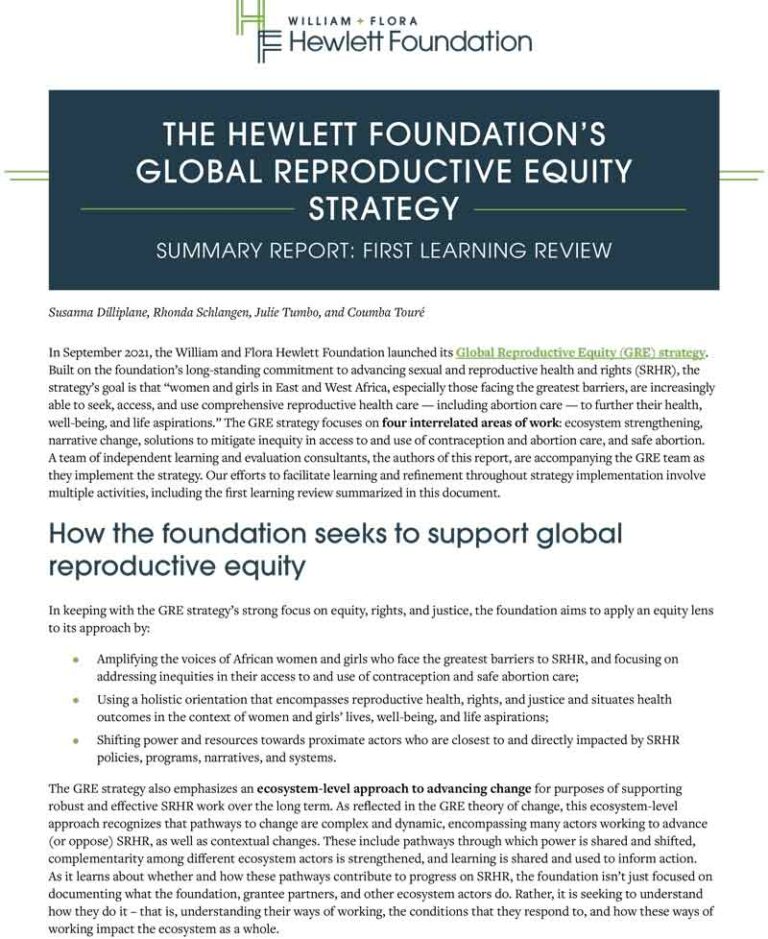Global Reproductive Equity Strategy Learning Review
