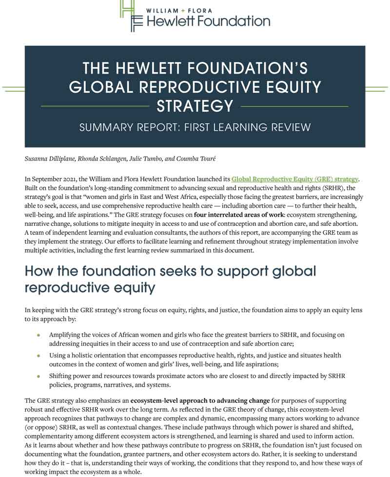 The Hewlett Foundation's Global Reproductive Equity Strategy - English
