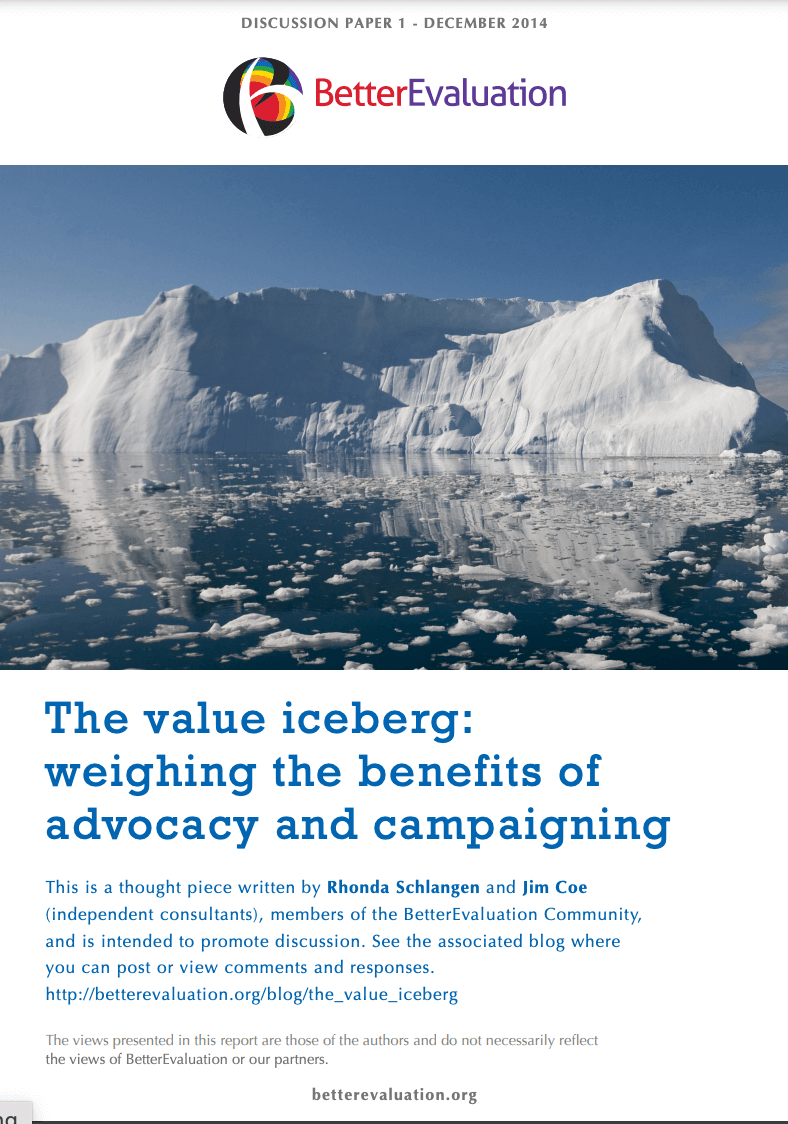 Advocacy and the Value Iceberg cover with image of iceberg
