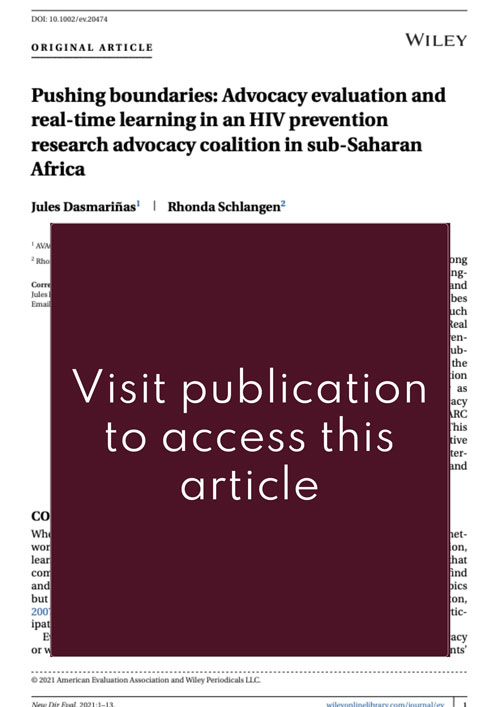 Pushing Boundaries: Advocacy Evaluation and Real-Time Learning in an HIV Prevention Research Advocacy Coalition in sub-Saharan Africa